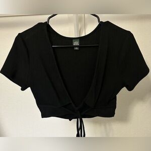 Nwt Wild Fable Crop Top Tie Back Short Sleeve Black Women’s Ribbed Size M